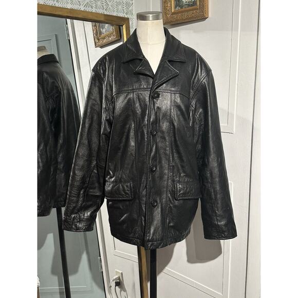 Vintage Wilsons Leather Jacket Button Front Pockets Black Coat Small - Picture 1 of 12